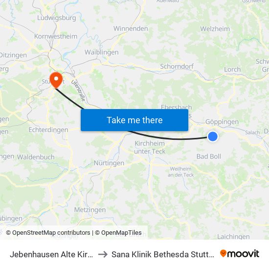 Jebenhausen Alte Kirche to Sana Klinik Bethesda Stuttgart map