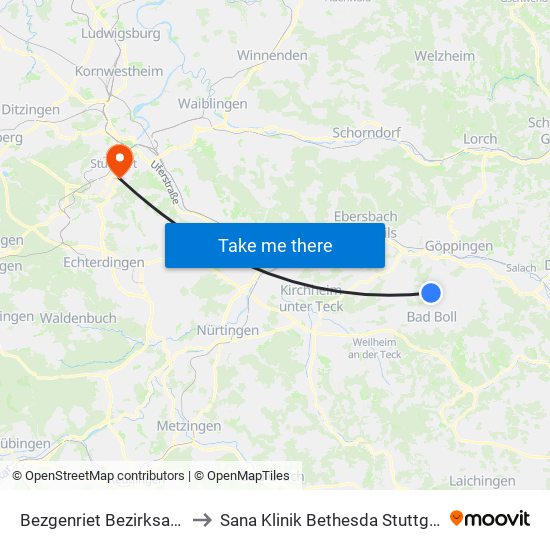Bezgenriet Bezirksamt to Sana Klinik Bethesda Stuttgart map
