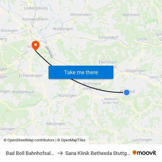 Bad Boll Bahnhofsallee to Sana Klinik Bethesda Stuttgart map
