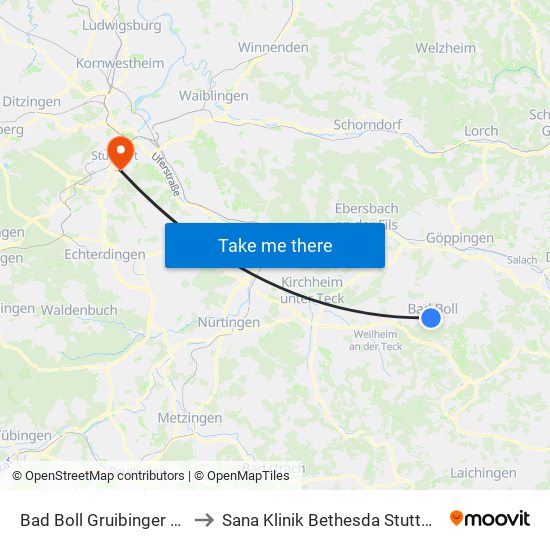Bad Boll Gruibinger Str. to Sana Klinik Bethesda Stuttgart map