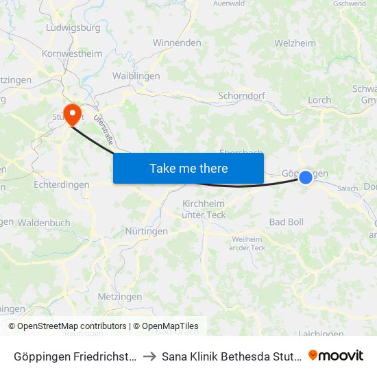 Göppingen Friedrichstraße to Sana Klinik Bethesda Stuttgart map
