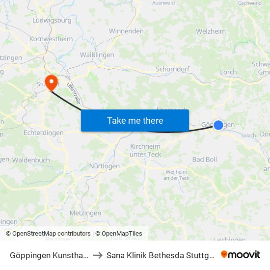 Göppingen Kunsthalle to Sana Klinik Bethesda Stuttgart map