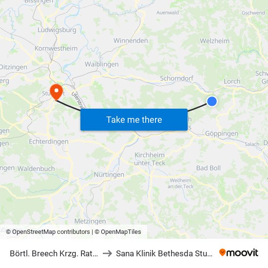 Börtl. Breech Krzg. Rattenh. to Sana Klinik Bethesda Stuttgart map