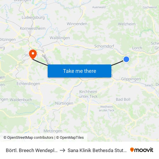 Börtl. Breech Wendeplatte to Sana Klinik Bethesda Stuttgart map