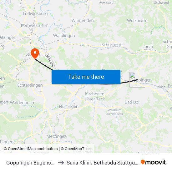 Göppingen Eugenstr. to Sana Klinik Bethesda Stuttgart map