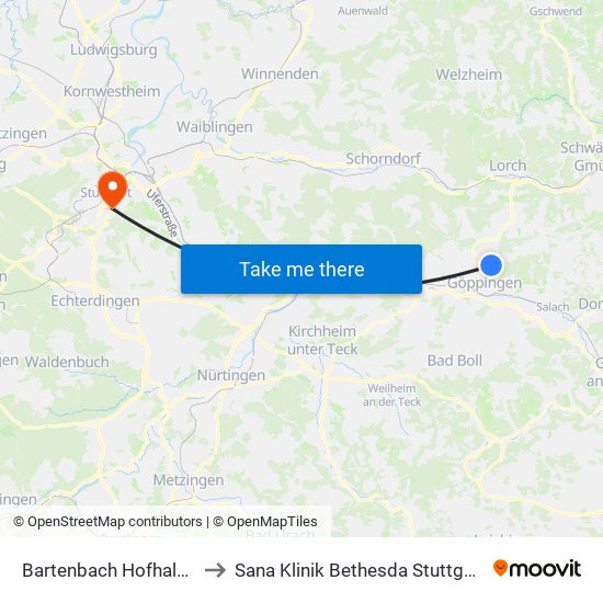 Bartenbach Hofhalde to Sana Klinik Bethesda Stuttgart map
