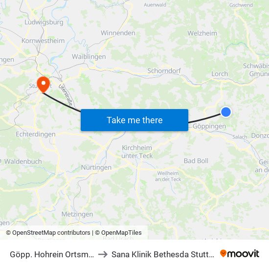 Göpp. Hohrein Ortsmitte to Sana Klinik Bethesda Stuttgart map