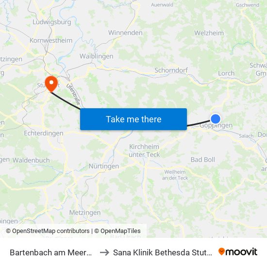 Bartenbach am Meerbach to Sana Klinik Bethesda Stuttgart map