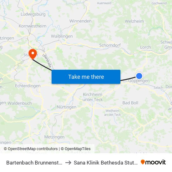 Bartenbach Brunnenstraße to Sana Klinik Bethesda Stuttgart map
