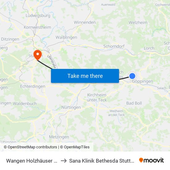 Wangen Holzhäuser Str. to Sana Klinik Bethesda Stuttgart map