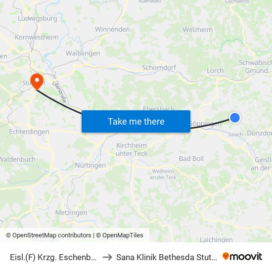 Eisl.(F) Krzg. Eschenbäche to Sana Klinik Bethesda Stuttgart map