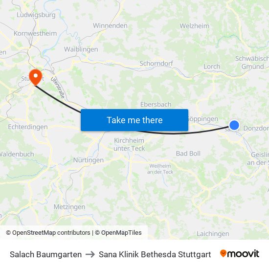 Salach Baumgarten to Sana Klinik Bethesda Stuttgart map