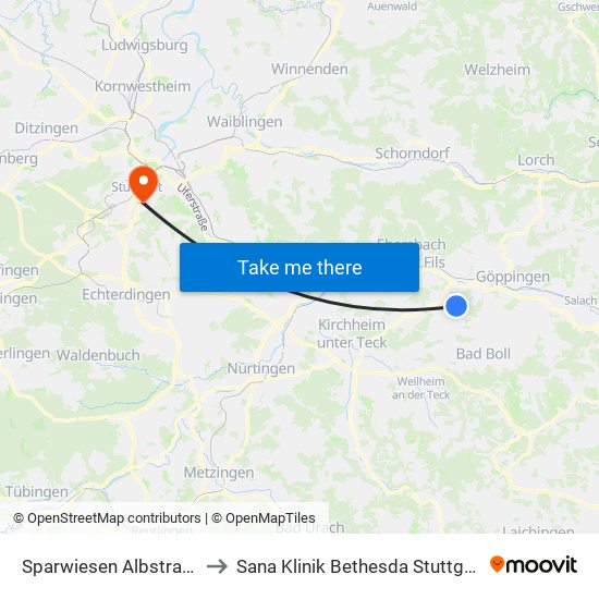 Sparwiesen Albstraße to Sana Klinik Bethesda Stuttgart map