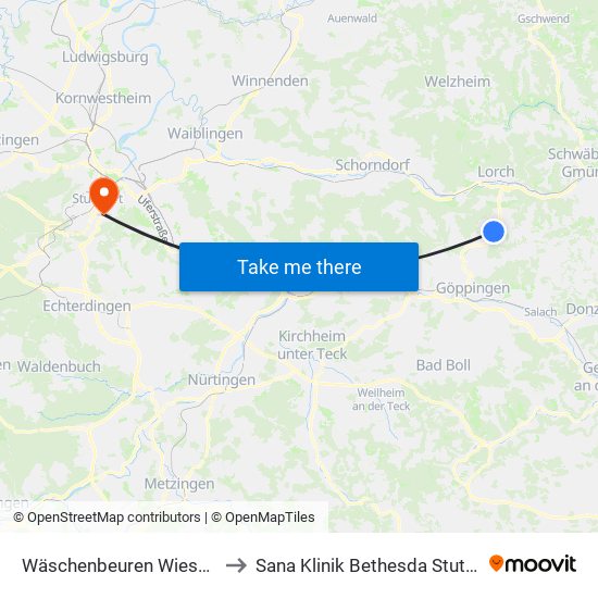 Wäschenbeuren Wiesental to Sana Klinik Bethesda Stuttgart map
