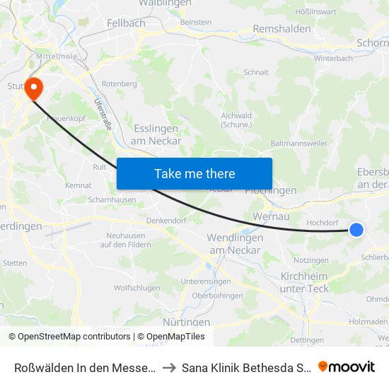 Roßwälden In den Messenwiesen to Sana Klinik Bethesda Stuttgart map