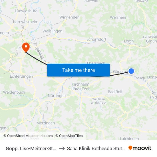 Göpp. Lise-Meitner-Straße to Sana Klinik Bethesda Stuttgart map