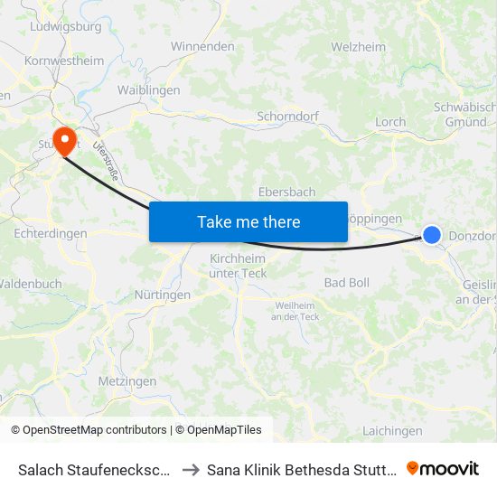 Salach Staufeneckschule to Sana Klinik Bethesda Stuttgart map