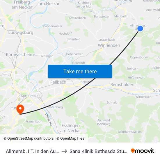 Allmersb. I.T. In den Äulesw. to Sana Klinik Bethesda Stuttgart map