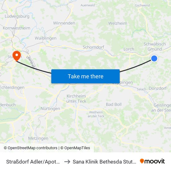 Straßdorf Adler/Apotheke to Sana Klinik Bethesda Stuttgart map