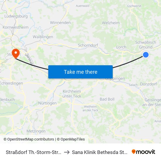 Straßdorf Th.-Storm-Str./Sdlg to Sana Klinik Bethesda Stuttgart map