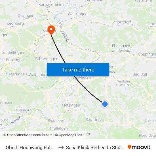 Oberl. Hochwang Rathaus to Sana Klinik Bethesda Stuttgart map