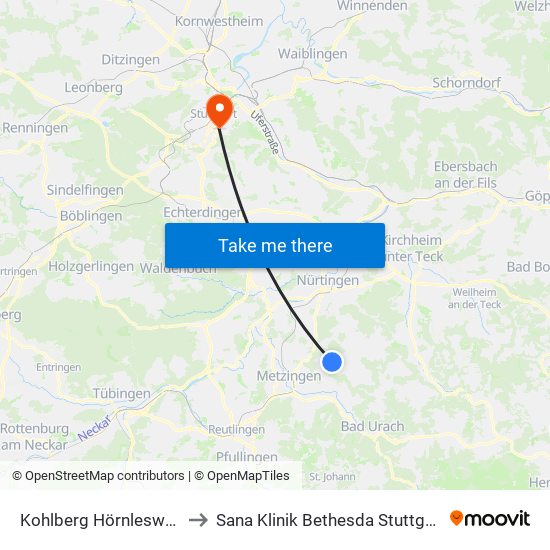 Kohlberg Hörnlesweg to Sana Klinik Bethesda Stuttgart map