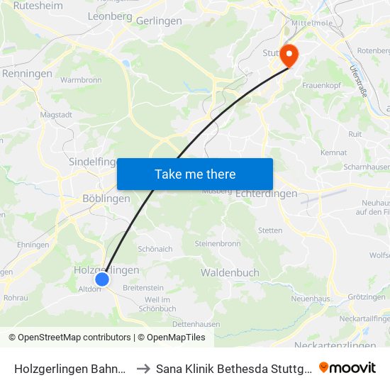 Holzgerlingen Bahnhof to Sana Klinik Bethesda Stuttgart map