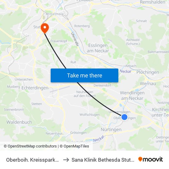 Oberboih. Kreissparkasse to Sana Klinik Bethesda Stuttgart map