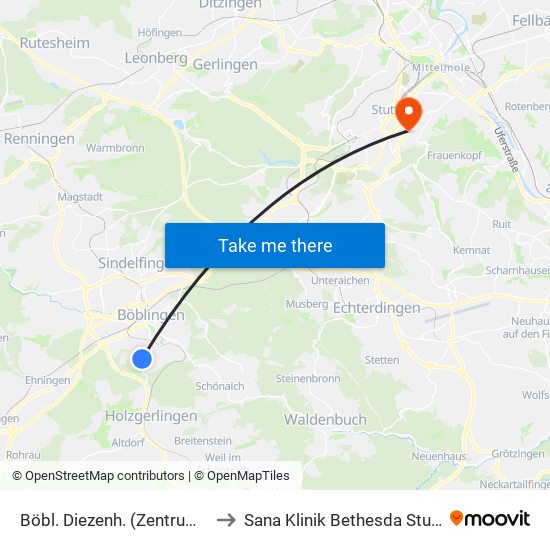 Böbl. Diezenh. (Zentrum) Süd to Sana Klinik Bethesda Stuttgart map