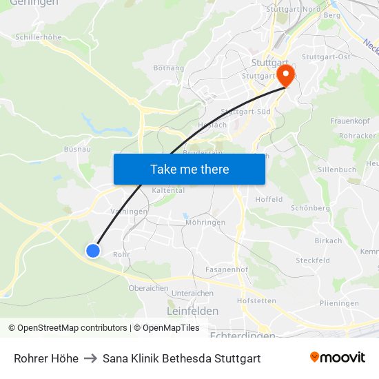 Rohrer Höhe to Sana Klinik Bethesda Stuttgart map
