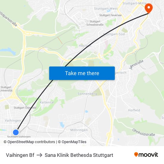 Vaihingen Bf to Sana Klinik Bethesda Stuttgart map