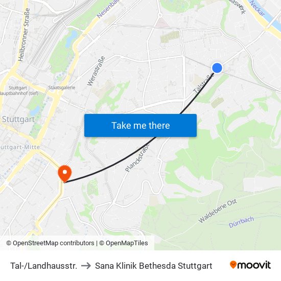 Tal-/Landhausstr. to Sana Klinik Bethesda Stuttgart map