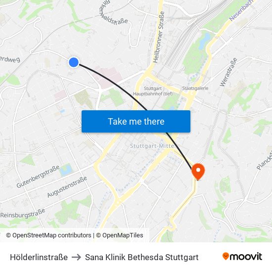 Hölderlinstraße to Sana Klinik Bethesda Stuttgart map