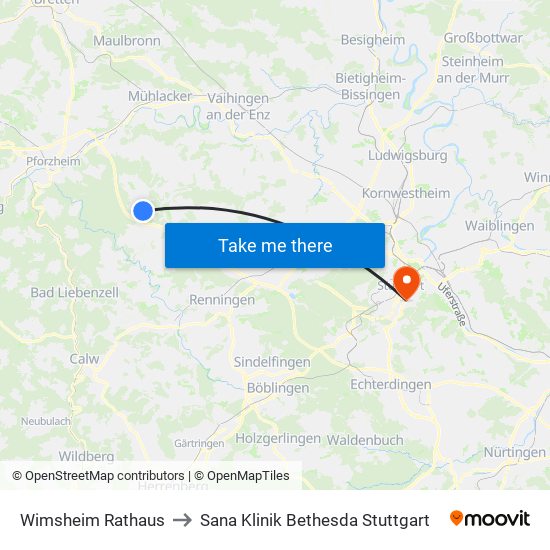 Wimsheim Rathaus to Sana Klinik Bethesda Stuttgart map