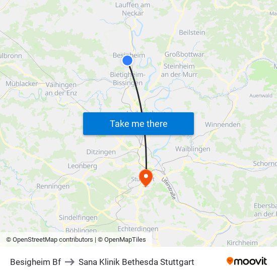 Besigheim Bf to Sana Klinik Bethesda Stuttgart map