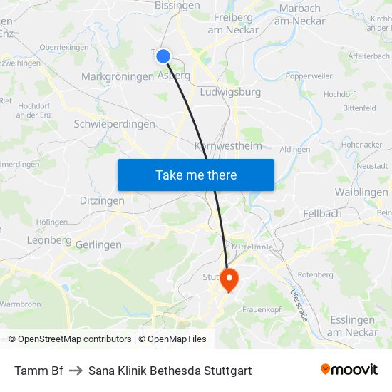 Tamm Bf to Sana Klinik Bethesda Stuttgart map