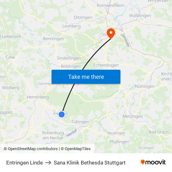 Entringen Linde to Sana Klinik Bethesda Stuttgart map