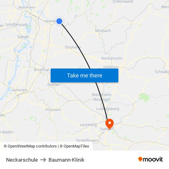 Neckarschule to Baumann-Klinik map