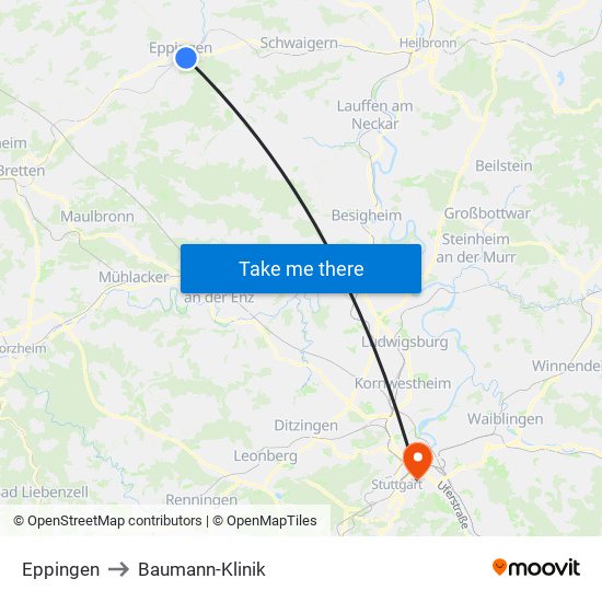 Eppingen to Baumann-Klinik map