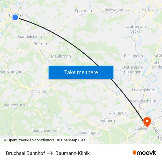 Bruchsal Bahnhof to Baumann-Klinik map