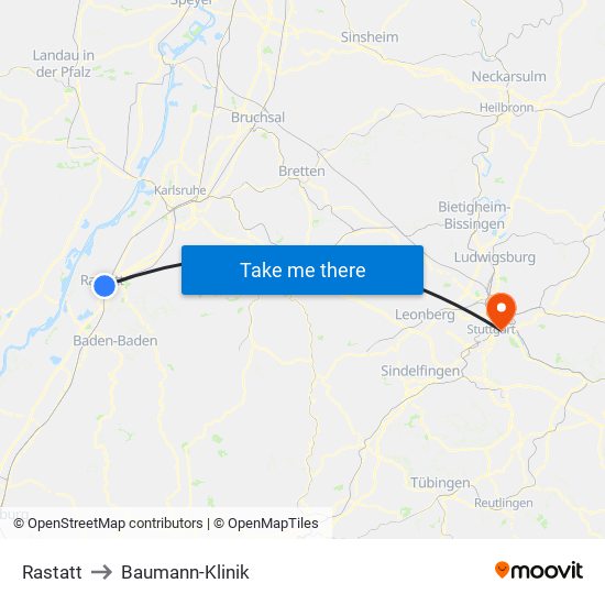 Rastatt to Baumann-Klinik map