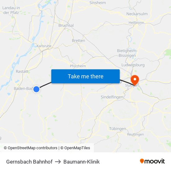 Gernsbach Bahnhof to Baumann-Klinik map