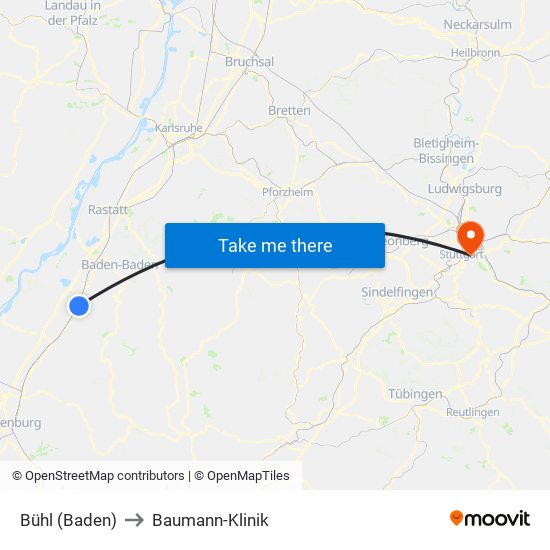 Bühl (Baden) to Baumann-Klinik map