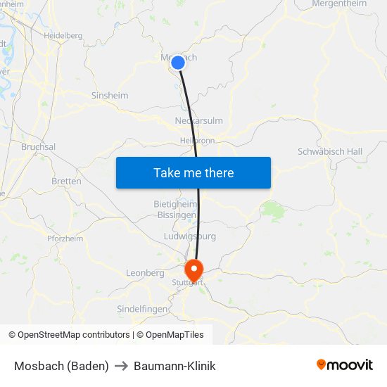 Mosbach (Baden) to Baumann-Klinik map