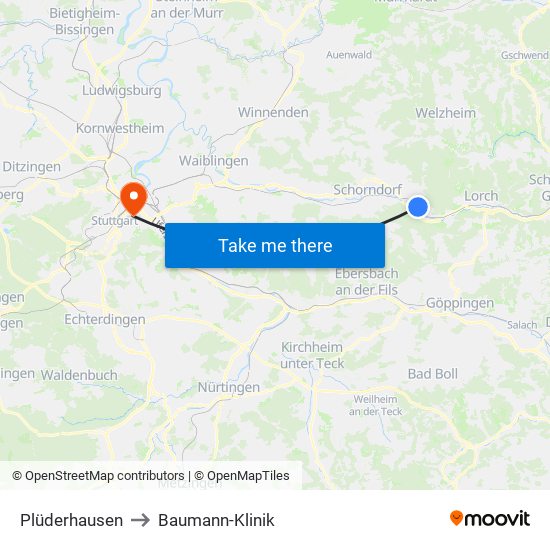 Plüderhausen to Baumann-Klinik map