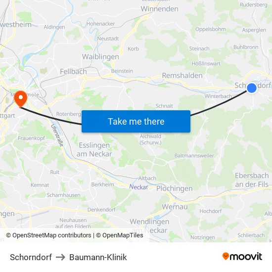 Schorndorf to Baumann-Klinik map