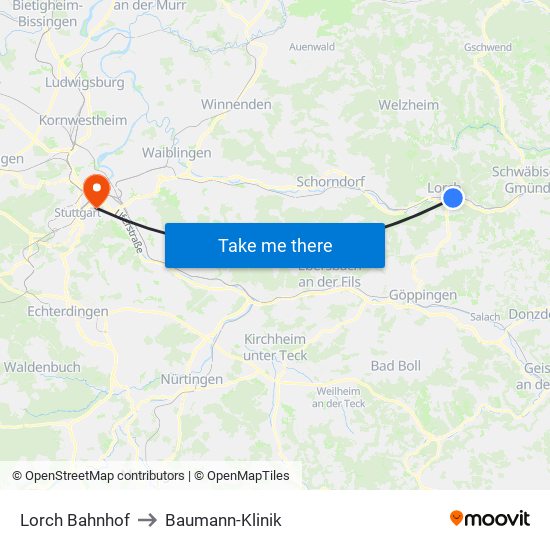 Lorch Bahnhof to Baumann-Klinik map