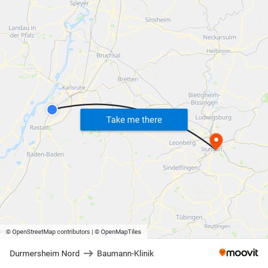 Durmersheim Nord to Baumann-Klinik map