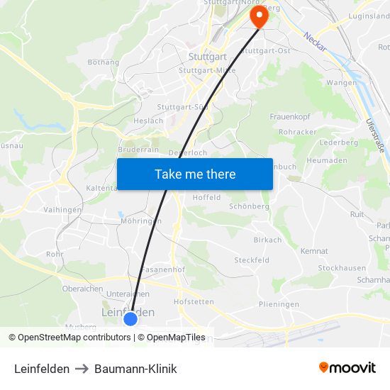 Leinfelden to Baumann-Klinik map