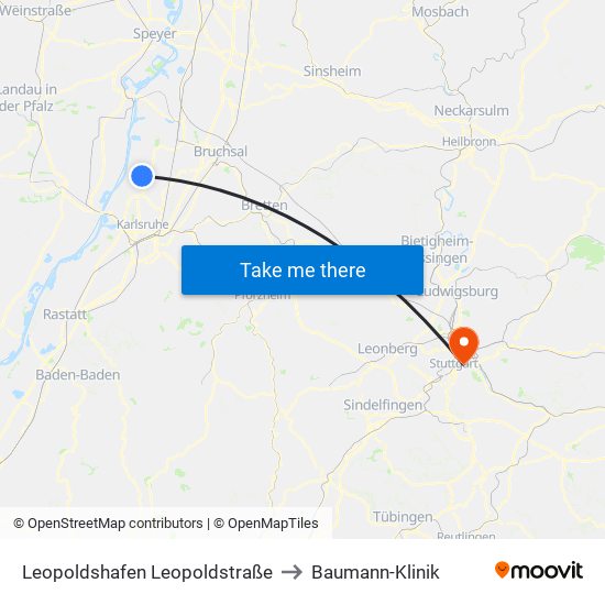 Leopoldshafen Leopoldstraße to Baumann-Klinik map